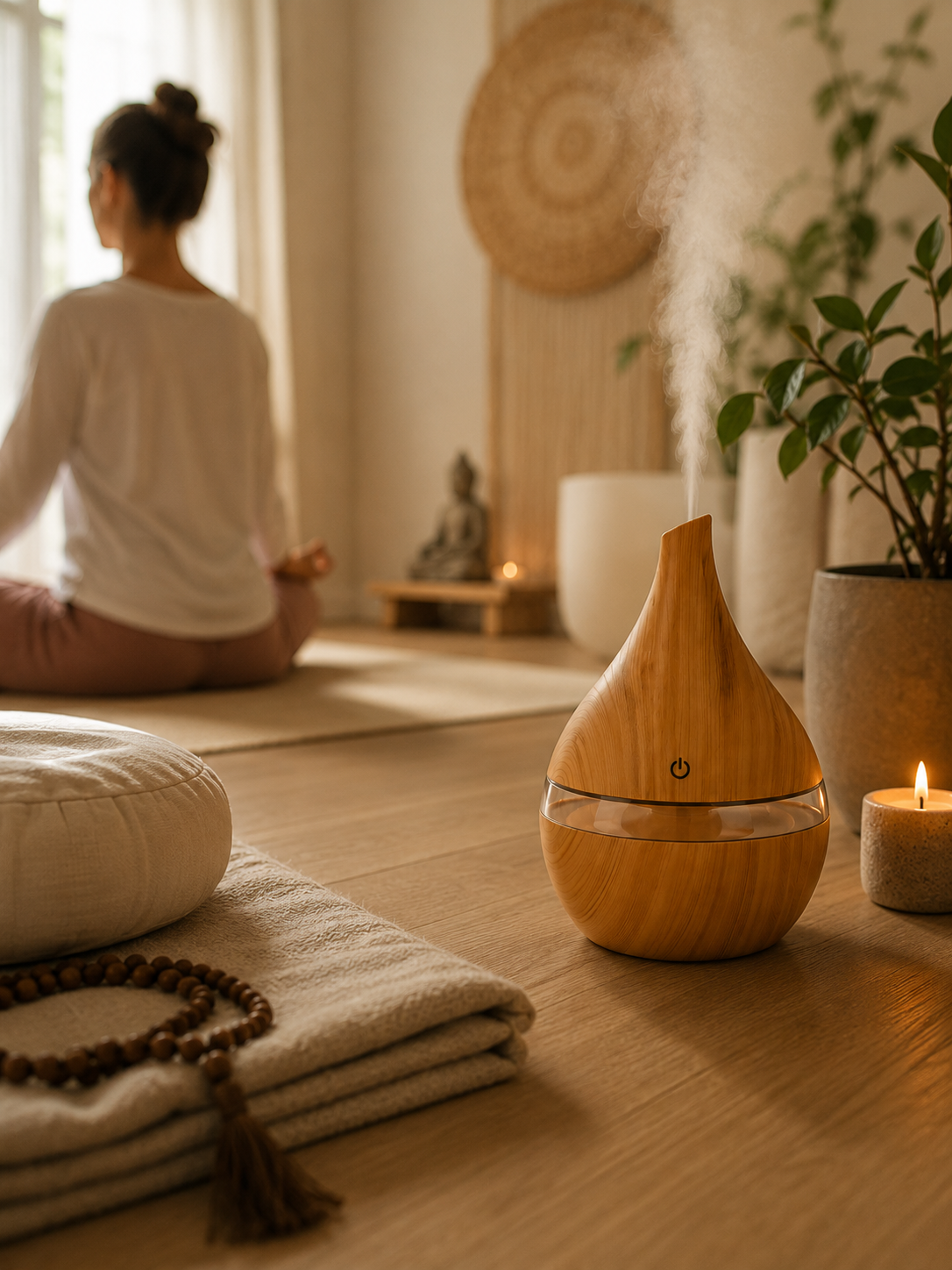 Sereno humidificador en espacio de meditaci&oacute;n